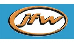A blue and white logo of the jfw.