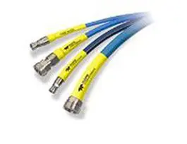 A group of four blue and yellow cables.